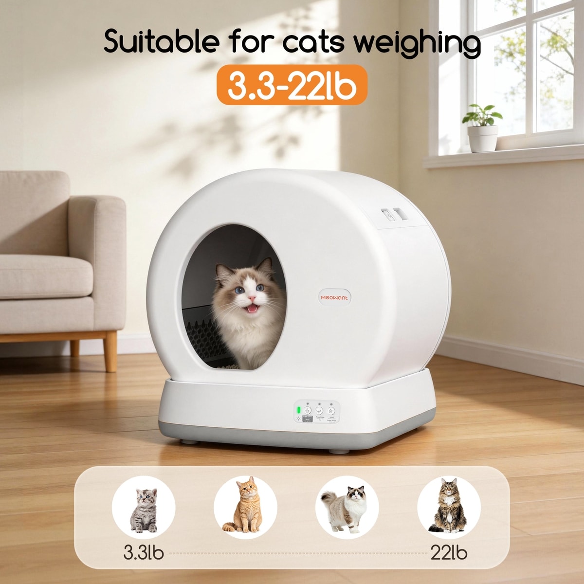 Meowant MEOWANT Smart WiFi Enabled Automatic Self-Cleaning Round Cat Litter Box ...