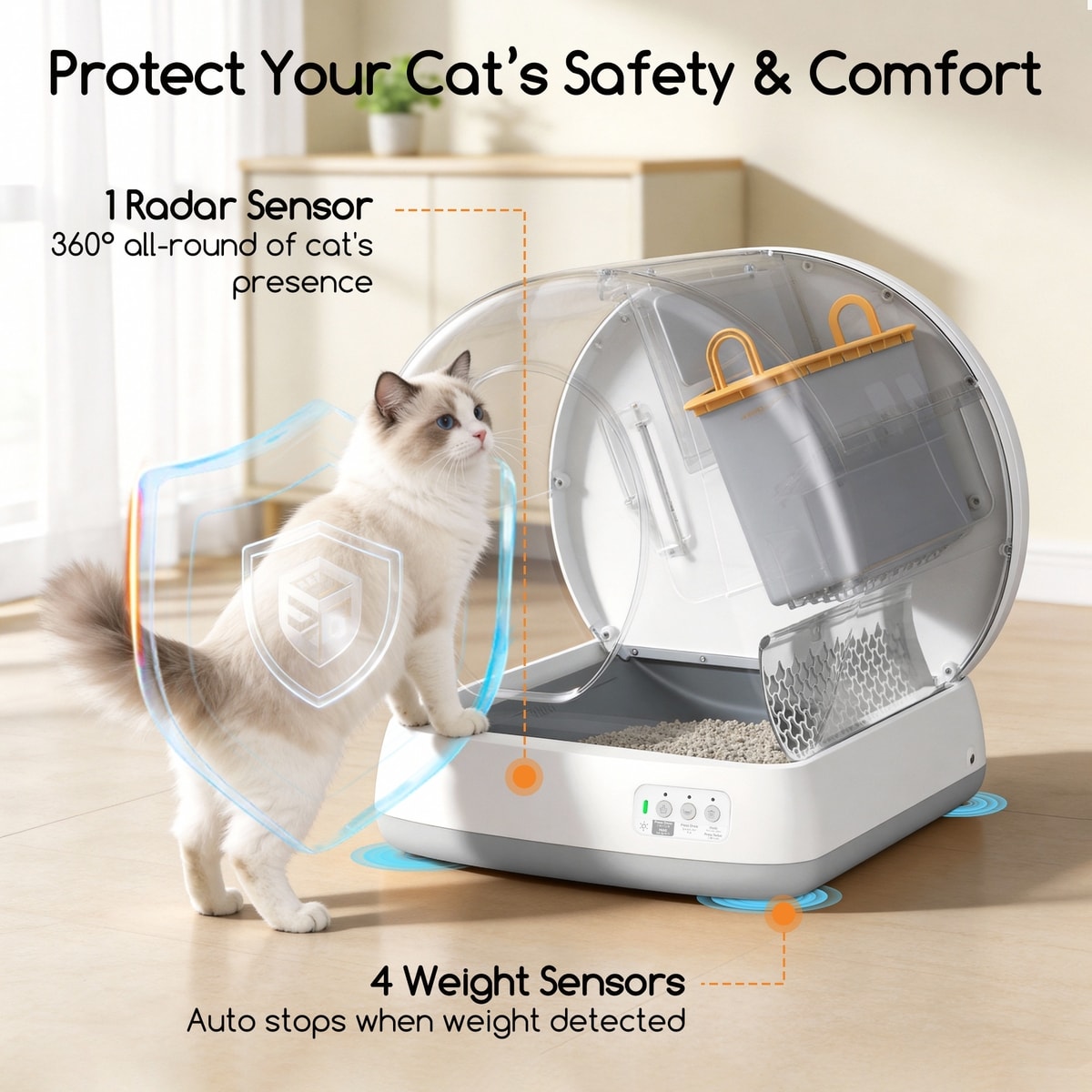 Meowant MEOWANT Smart WiFi Enabled Automatic Self-Cleaning Round Cat Litter Box ...
