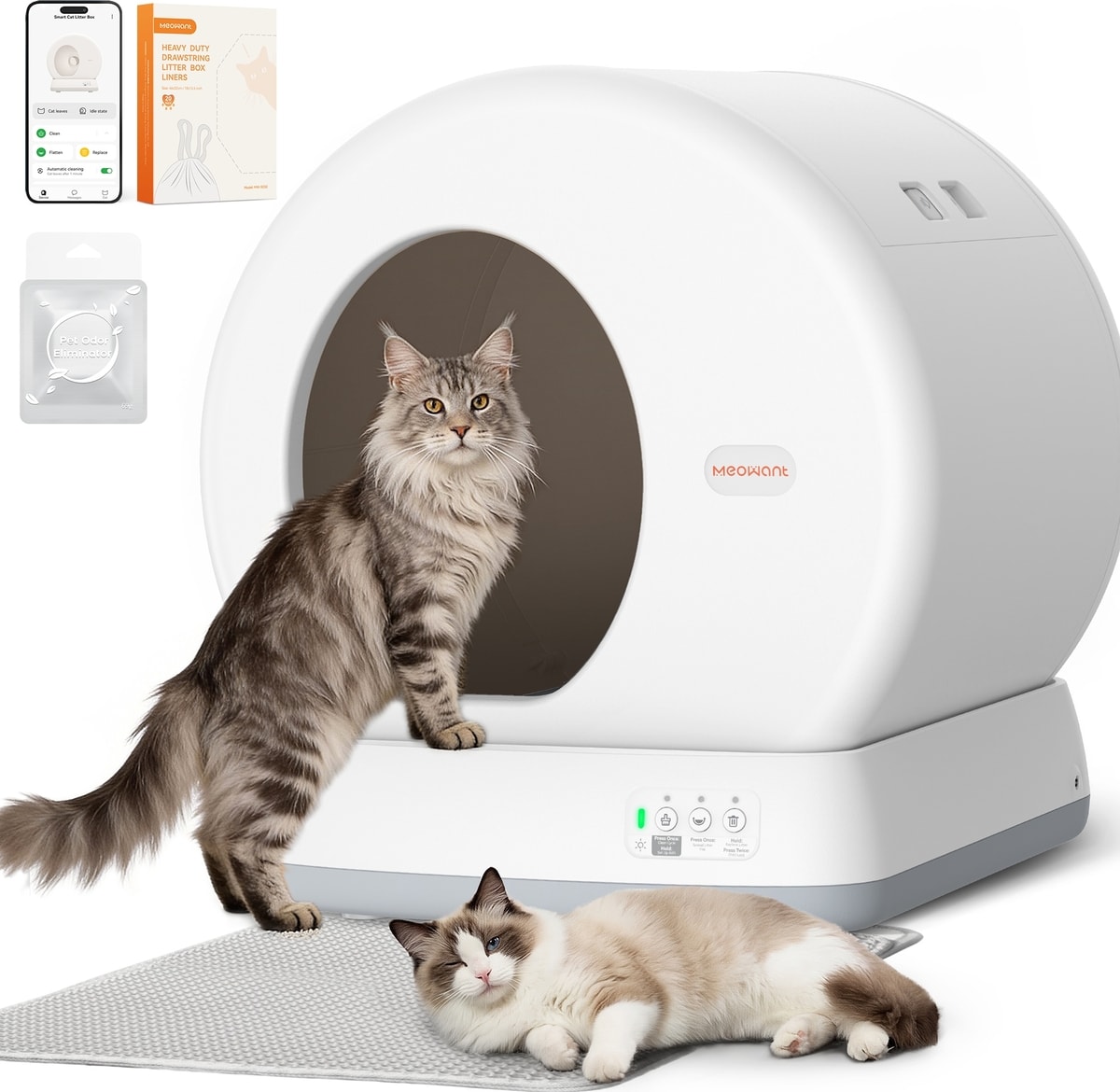 Meowant MEOWANT Smart WiFi Enabled Automatic Self-Cleaning Round Cat Litter Box ...