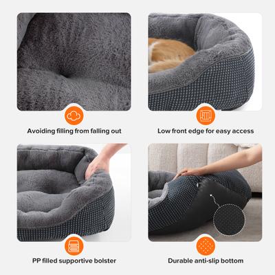Show full view: JOEJOY Square Washable Bolster Dog Bed, Grey, Medium: 30 x 24 x 9-in slide 3 of 8