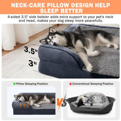 Show full view: JOEJOY Memory Foam Calming Orthopedic Bolster Dog Bed with Removable Cover, Dark Grey, Large: 35 x 25 x 6.5-in slide 8 of 8