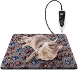 Decflow Waterproof Indoor 11 Adjustable Temperature with Timer Dog & Cat Heating Pad with Chew Resistant Cord Paw, Grey, Small: 18 × 18-in