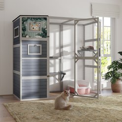 Coziwow Outdoor Catio Wooden Enclosure Cat Excerise Playpen, Grey