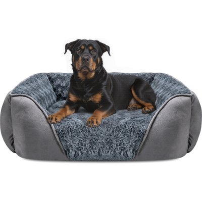 JOEJOY JOEJOY Calming Washable Square Bolster Dog Sofa Bed, Gray, 42-in