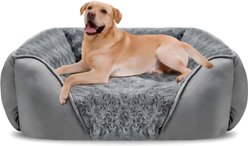 JOEJOY Calming Washable Square Bolster Dog Sofa Bed, Grey, X-Large: 35 x 25 x 9-in