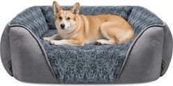 JOEJOY Calming Washable Square Bolster Dog Sofa Bed, Grey, Large: 30 x 24 x 9-in