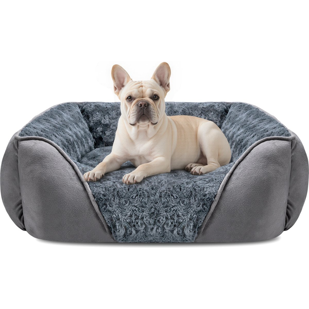 JOEJOY Calming Washable Square Bolster Dog Sofa Bed, Gray, 25-in