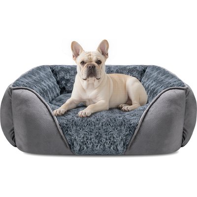 JOEJOY JOEJOY Calming Washable Square Bolster Dog Sofa Bed, Gray, 25-in