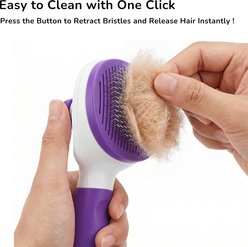 Fido Fave Self-Cleaning Deshedding & Dematting Dog & Cat Slicker Brush with Quick Release Button, Purple slide 2 of 6