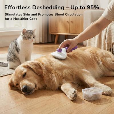 Show full view: Fido Fave Self-Cleaning Deshedding & Dematting Dog & Cat Slicker Brush with Quick Release Button, Purple slide 4 of 6