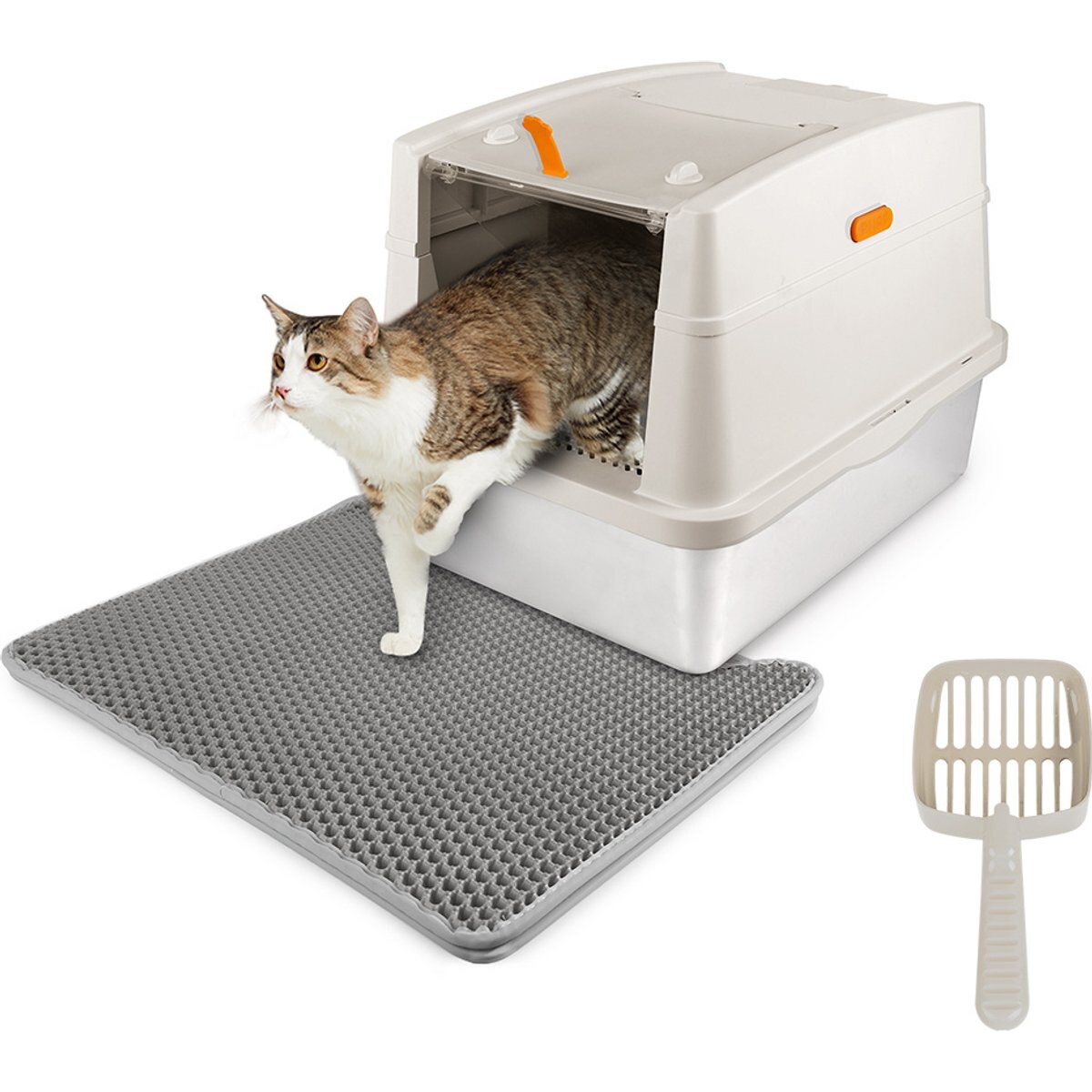 allforpaws Go Fresh Stainless Steel Hooded Cat Litter Box, Sand