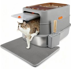 allforpaws Go Fresh Top & Front Entry Stainless Steel Hooded Cat Litter Box, Grey