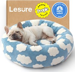 Lesure Calming Cute Modern Plush Jacquard Shaggy Orthopedic Anti-Slip Donut Dog & Cat Bed with Removable Cover, Blue, Medium