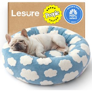 Lesure Calming Cute Modern Plush Jacquard Shaggy Orthopedic Anti-Slip Donut Dog & Cat Bed with Removable Cover, Blue, Medium