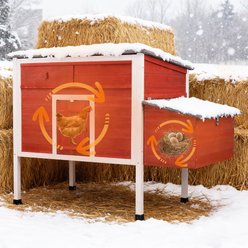 FunXplore Insulated Wooden Chicken Coop, 55.2 x 29.6 x 39.4-in, Red