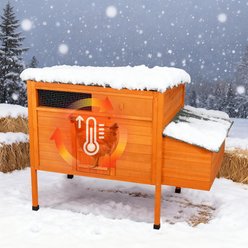 FunXplore Insulated Wooden Chicken Coop, 55.2 x 29.6 x 39.4-in, Orange