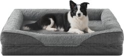 JOEJOY Egg Crate Foam Square Orthopedic Bolster Dog Bed with Removable Cover, Grey, 35 x 25 x 7-in