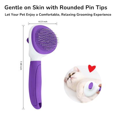 Show full view: Fido Fave Self-Cleaning Deshedding & Dematting Dog & Cat Slicker Brush with Quick Release Button, Purple slide 6 of 6
