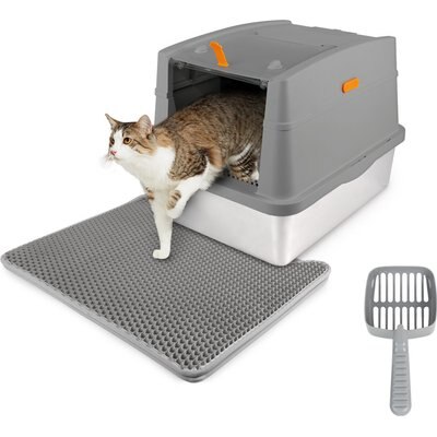 allforpaws allforpaws Go Fresh Stainless Steel Hooded Cat Litter Box, Grey