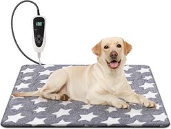 Decflow Waterproof Indoor 11 Adjustable Temperature with Timer Dog & Cat Heating Pad with Chew Resistant Cord Star, Grey, Medium: 28 × 18-in