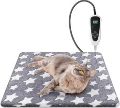 Decflow Waterproof Indoor 11 Adjustable Temperature with Timer Dog & Cat Heating Pad with Chew Resistant Cord Star, Grey, Small: 18 × 18-in