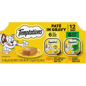 Temptations Pate in Gravy Flavor Variety Wet Cat Food, 3.5-oz tray, case of 12