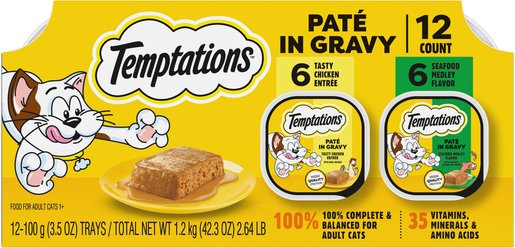 Temptations Pate in Gravy Flavor Variety Wet Cat Food, 3.5-oz tray, case of 12