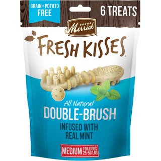 Merrick Fresh Kisses Double-Brush Mint Breath Strip Infused Medium Dental Dog Treats, 6 count slide 1 of 9
