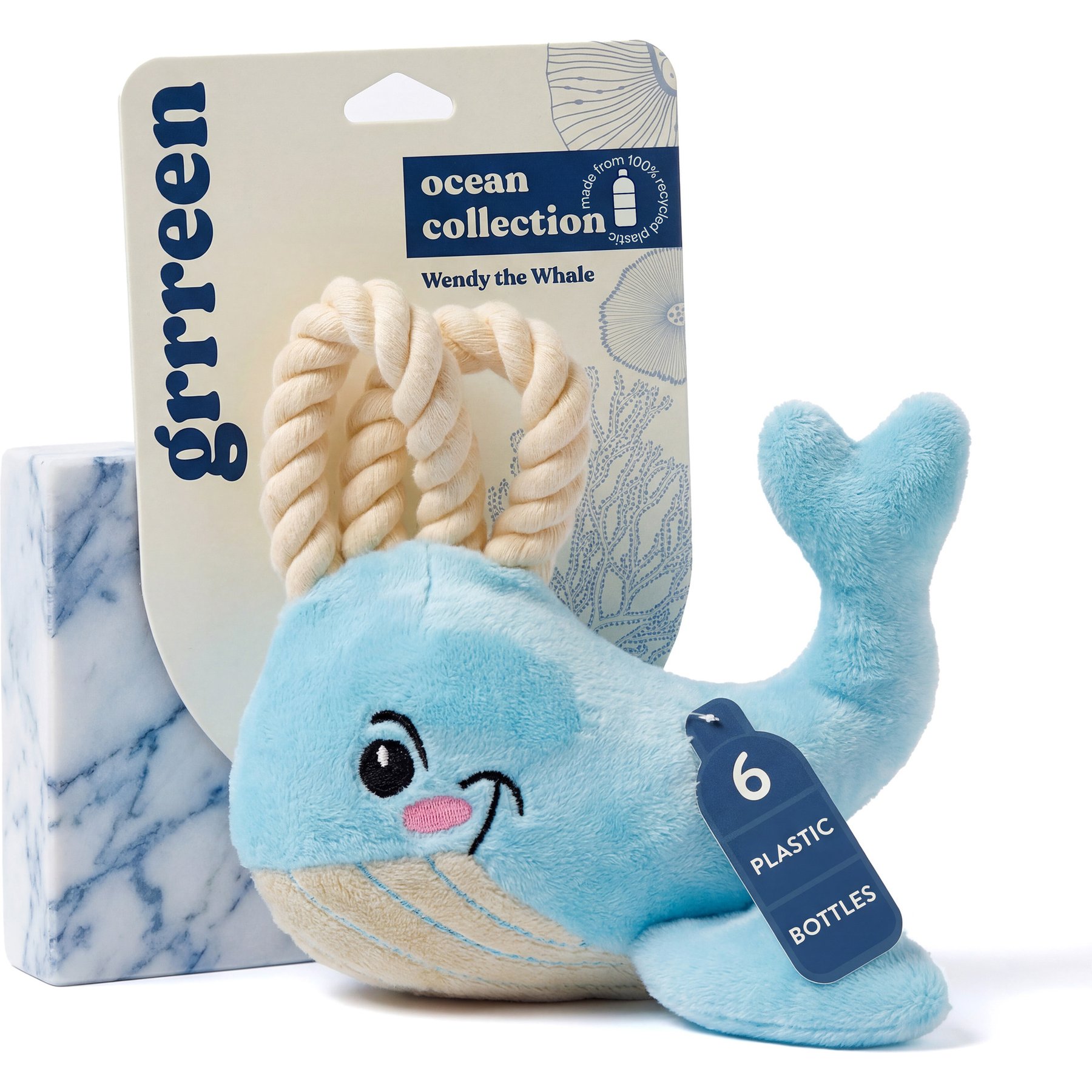 Grrreen Rope Whale Squeaky Plush Dog Toy, Medium