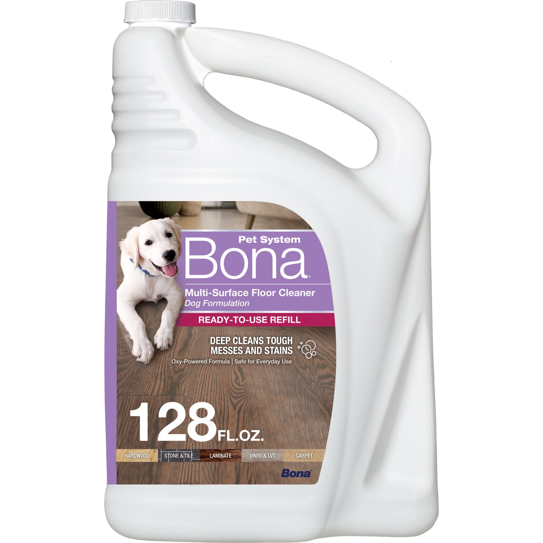 Bona Pet System Multi Surface Dog Refill Floor Cleaner, Purple, 128-fl oz bottle