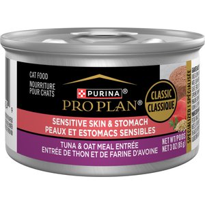 Purina Pro Plan Focus Sensitive Skin & Stomach Tuna & Oat Meal Entree Canned Cat Food, 3-oz can, case of 24