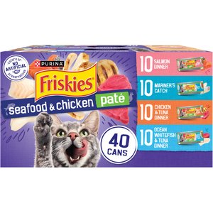 Purina Friskies Seafood & Chicken Pate Favorites Variety Pack Wet Cat Food, 5.5-oz can, case of 40