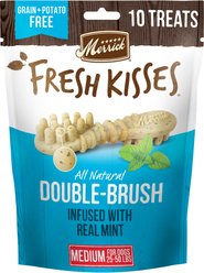 Merrick Fresh Kisses Double-Brush Mint Breath Strip Infused Medium Dental Dog Treats, 10 count