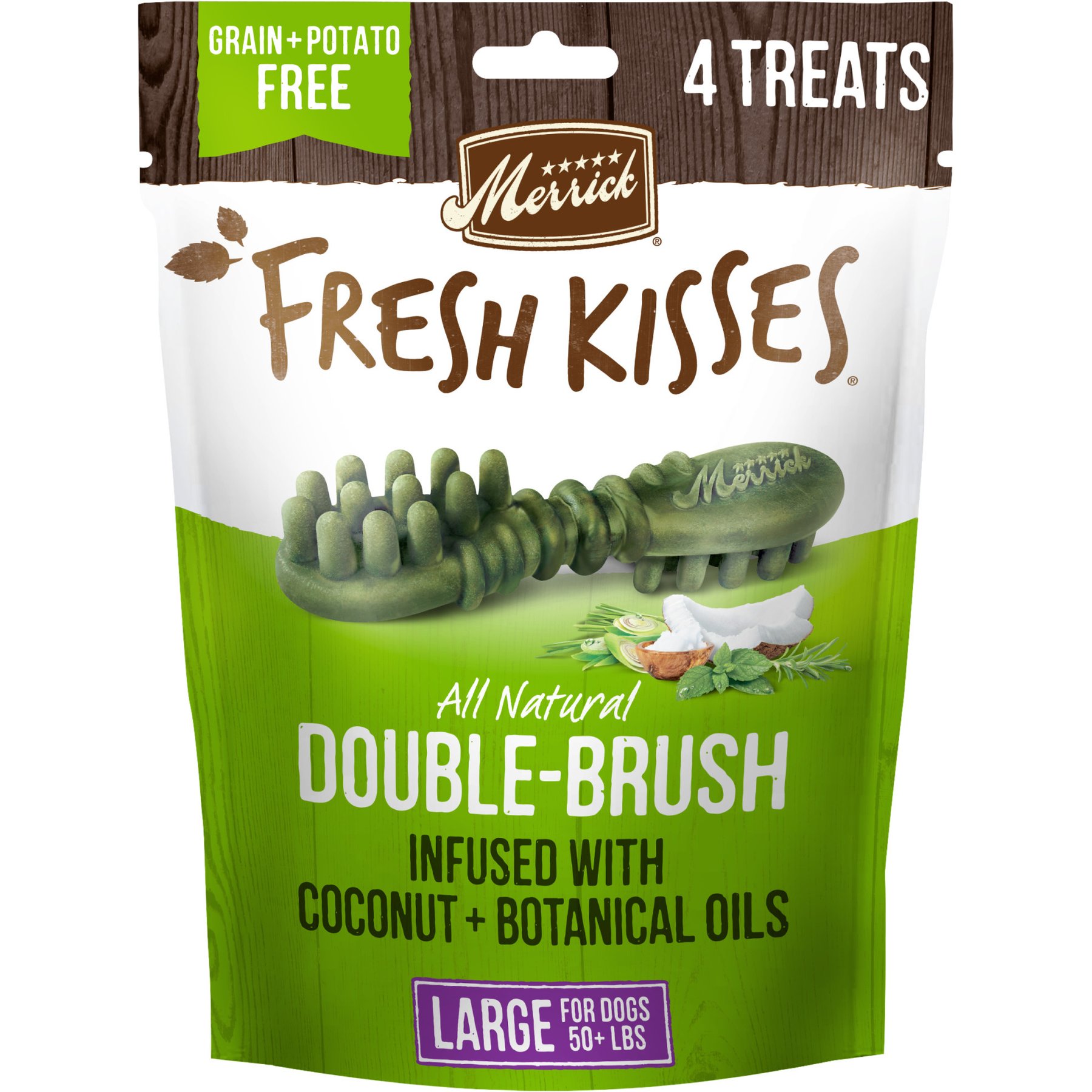 Merrick Fresh Kisses Infused with Coconut Oil & Botanicals Large Dental Dog Treats, 4 count