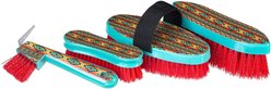 Tough1 4-Piece Printed Horse Brush Package, 7 1/2 x 5 1/2-in, Teal Navajo