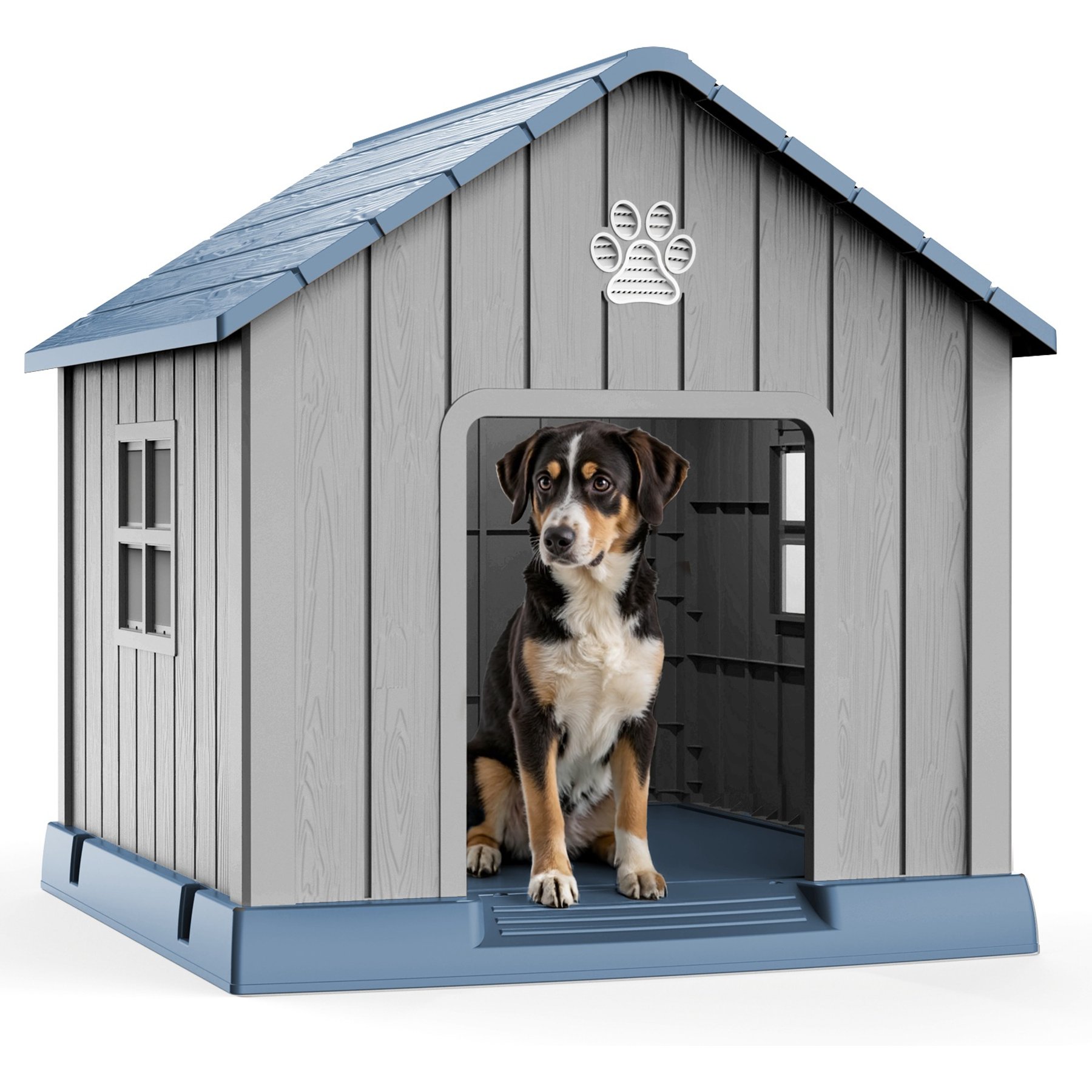 Cesicia Resin Outdoor Dog House, 33.7-in, Blue