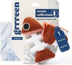 Grrreen Fish Puzzle Plush Cat Toy with Catnip, Brown, Small