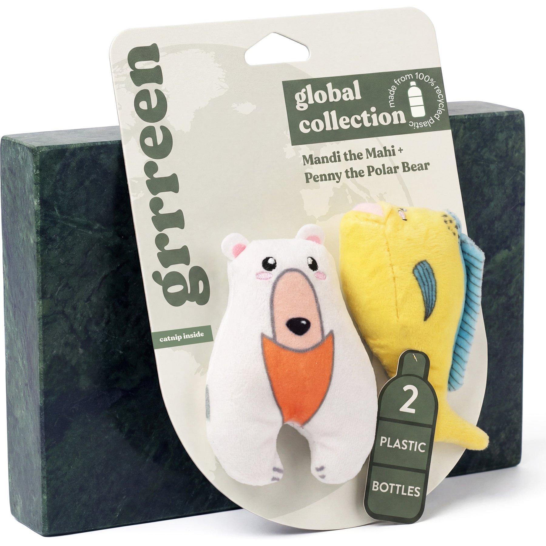 Grrreen Mahi Polar Bear Cat Plush Toy with Catnip, Multi, Small, 2 count