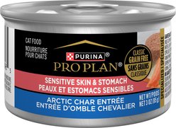 Purina Pro Plan Focus Sensitive Skin & Stomach Classic Arctic Char Grain-Free Entree Canned Cat Food, 3-oz can, case of 24