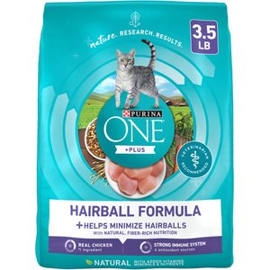 Purina ONE +Plus Hairball Formula Natural Adult Dry Cat Food, 3.5-lb bag