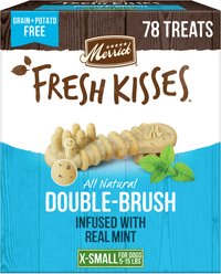 Merrick Fresh Kisses Double-Brush Mint Breath Strip Infused X-Small Dental Dog Treats, 78 count