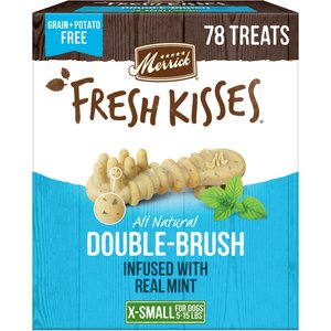 Merrick Fresh Kisses Double-Brush Mint Breath Strip Infused X-Small Dental Dog Treats, 78 count