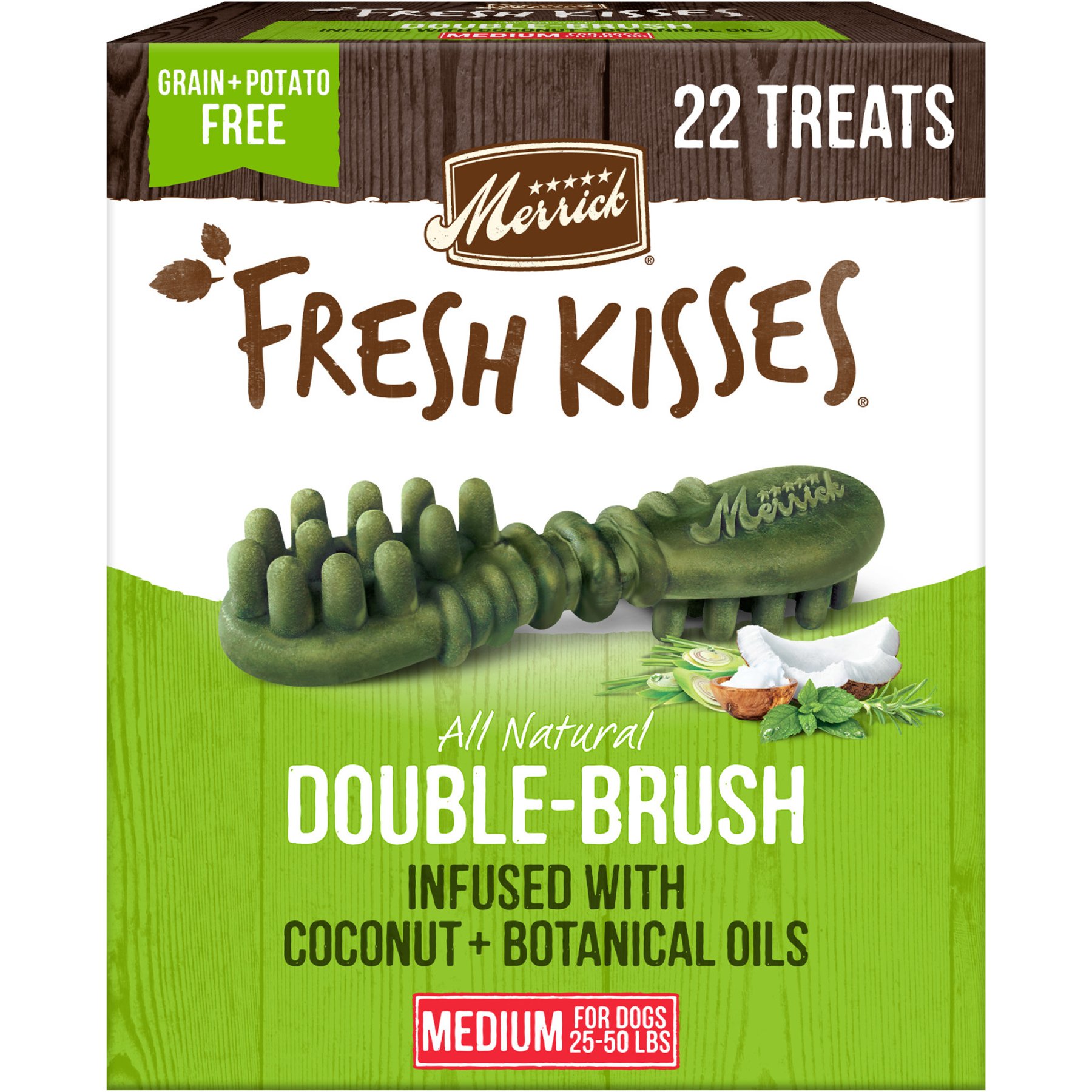 Merrick Fresh Kisses Infused with Coconut Oil & Botanicals Medium Dental Dog Treats, 22 count
