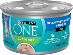 Purina ONE Ocean Whitefish Recipe Pate Grain-Free Natural High Protein Canned Cat Food, 3-oz, case of 24