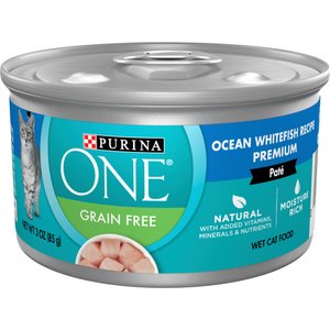 Purina ONE Ocean Whitefish Recipe Pate Grain-Free Natural High Protein Canned Cat Food, 3-oz, case of 24