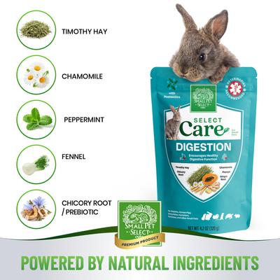 Show full view: Small Pet Select Care Natural High Fiber Timothy Hay Based Digestion Support Treat Supplement for Smallpets, Brown, 4.2-oz bag slide 4 of 8