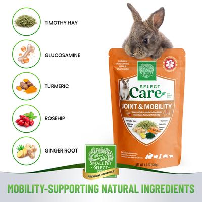 Show full view: Small Pet Select Care Natural High Fiber Timothy Hay Based Joint & Mobility Support Treat Supplement for Smallpets, Brown, 4.2-oz bag slide 4 of 8