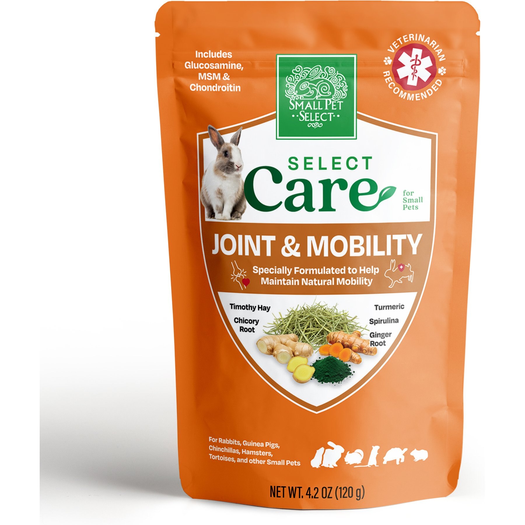 Small Pet Select Care Natural High Fiber Timothy Hay Based Joint & Mobility Support Treat Supplement for Smallpets, Brown, 4.2-oz bag