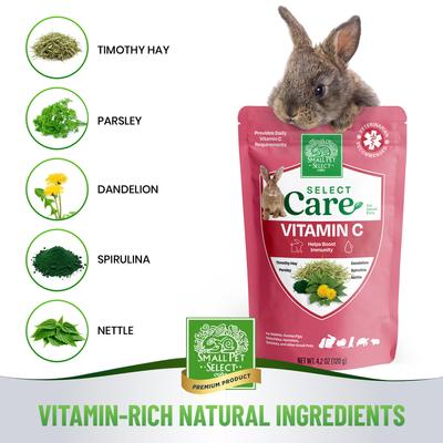 Show full view: Small Pet Select Care Natural High Fiber Timothy Hay Based Vitamin-C Support Treat Supplement for Smallpets, Brown, 4.2-oz bag slide 4 of 8