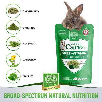 Show full view: Small Pet Select Care Natural High Fiber Timothy Hay Based Multi-Vitamin Support Treat Supplement for Smallpets, Brown, 4.2-oz bag slide 4 of 8